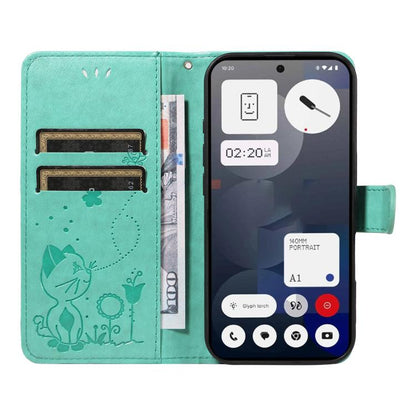 For Nothing Phone 3A Cat and Bee Embossed Flip Leather Phone Case(Green) - free shipping - PMC Jewellery - Order now!