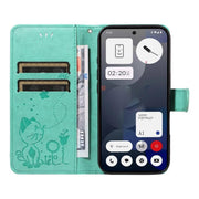 For Nothing Phone 3A Cat and Bee Embossed Flip Leather Phone Case(Green)