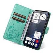 For Nothing Phone 3A Cat and Bee Embossed Flip Leather Phone Case(Green)