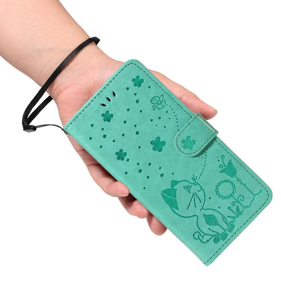 For Nothing Phone 3A Cat and Bee Embossed Flip Leather Phone Case(Green)
