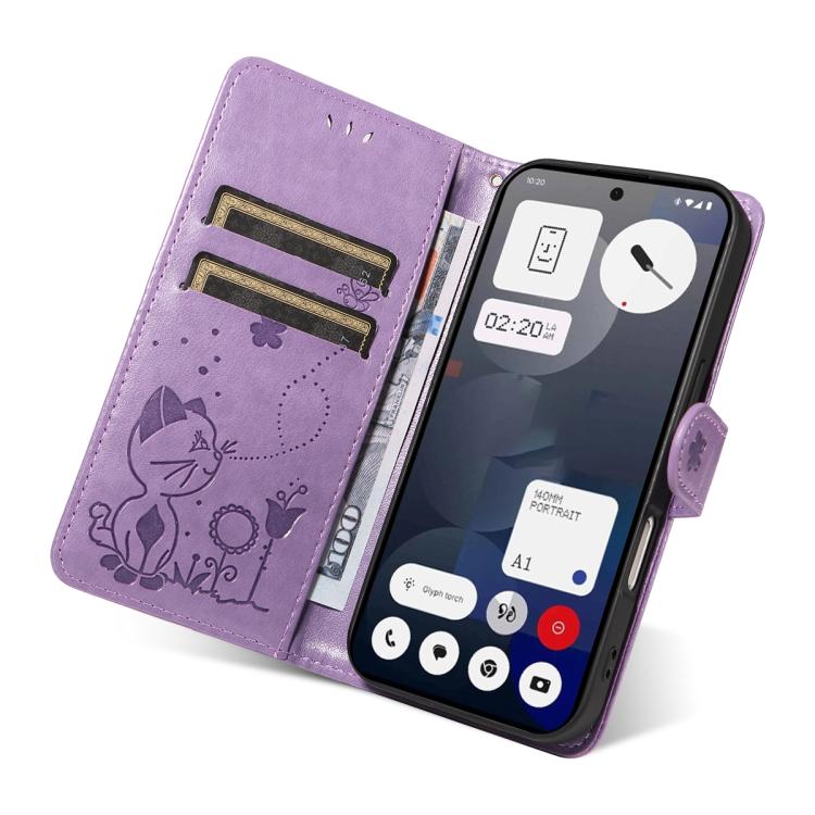 For Nothing Phone 3A Cat and Bee Embossed Flip Leather Phone Case(Purple) - free shipping - PMC Jewellery - Order now!