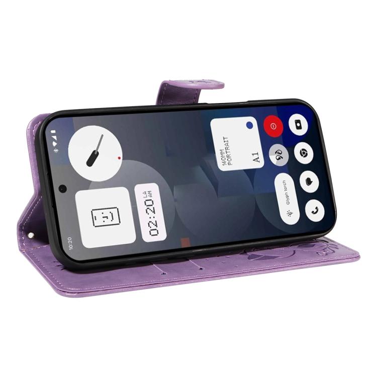 For Nothing Phone 3A Cat and Bee Embossed Flip Leather Phone Case(Purple)