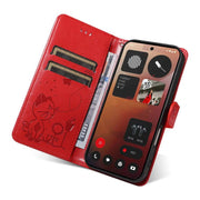 For Nothing Phone 3A Pro Cat and Bee Embossed Flip Leather Phone Case(Red)