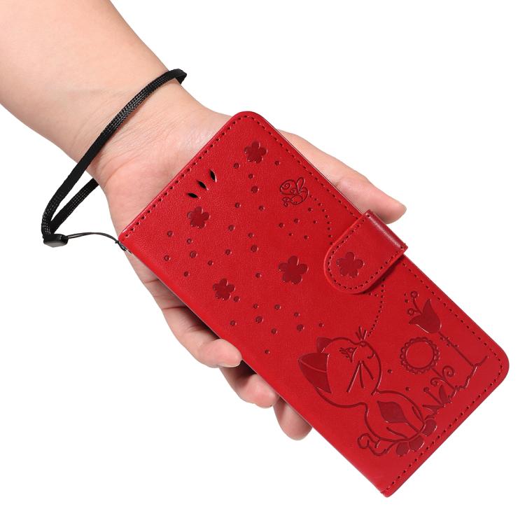 For Nothing Phone 3A Pro Cat and Bee Embossed Flip Leather Phone Case(Red) - free shipping - PMC Jewellery - Order now!