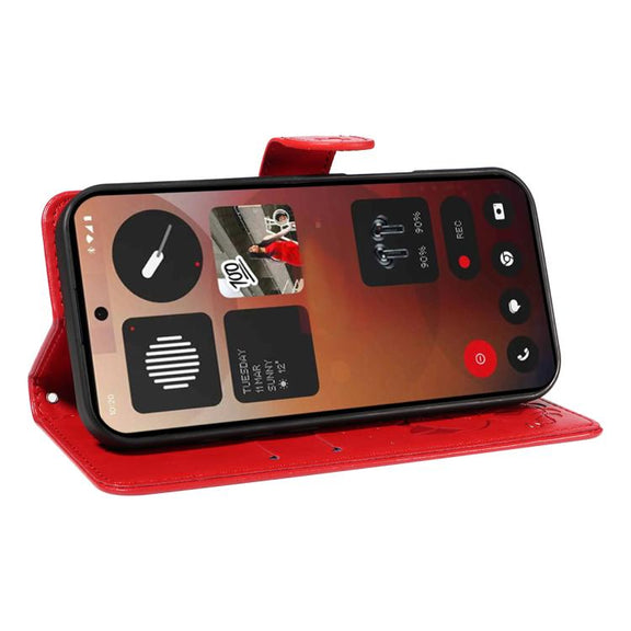 For Nothing Phone 3A Pro Cat and Bee Embossed Flip Leather Phone Case(Red)