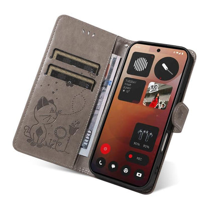 For Nothing Phone 3A Pro Cat and Bee Embossed Flip Leather Phone Case(Grey) - free shipping - PMC Jewellery - Order now!