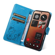 For Nothing Phone 3A Pro Cat and Bee Embossed Flip Leather Phone Case(Blue)