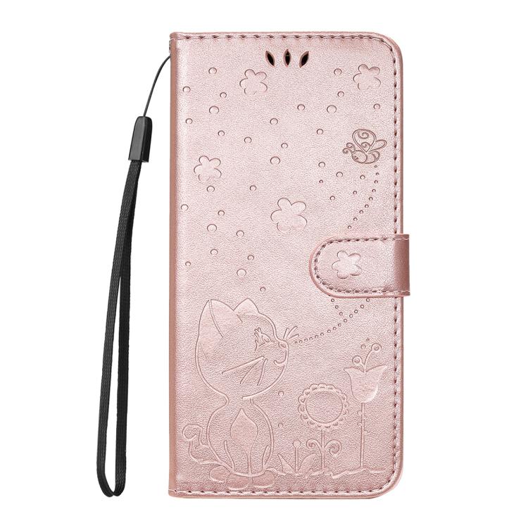 For Nothing Phone 3A Pro Cat and Bee Embossed Flip Leather Phone Case(Rose Gold)