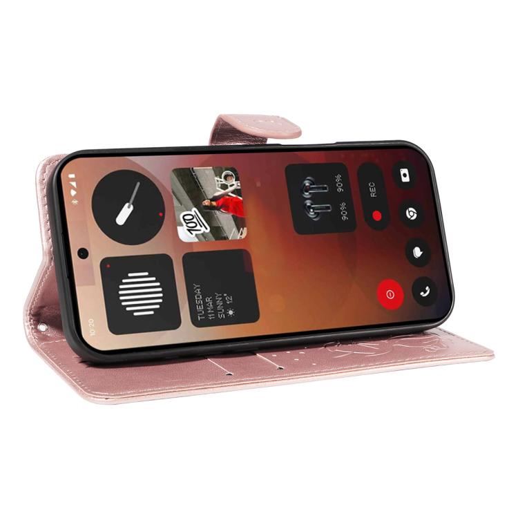 For Nothing Phone 3A Pro Cat and Bee Embossed Flip Leather Phone Case(Rose Gold)