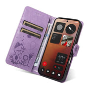 For Nothing Phone 3A Pro Cat and Bee Embossed Flip Leather Phone Case(Purple)