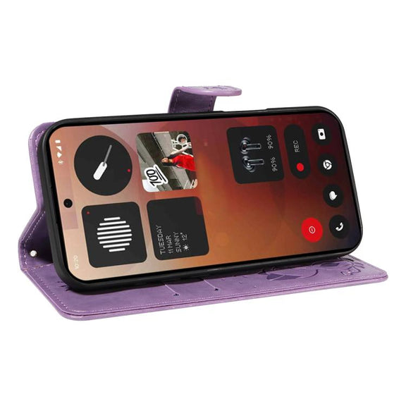 For Nothing Phone 3A Pro Cat and Bee Embossed Flip Leather Phone Case(Purple)