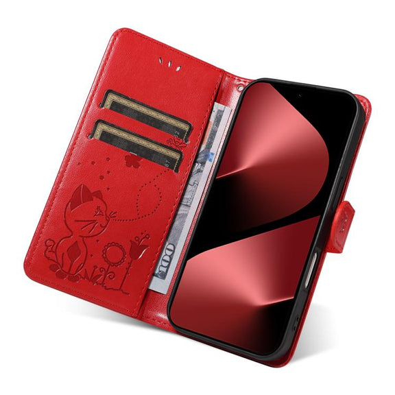 For Huawei Pura 80 Pro 5G Cat and Bee Embossed Flip Leather Phone Case(Red)
