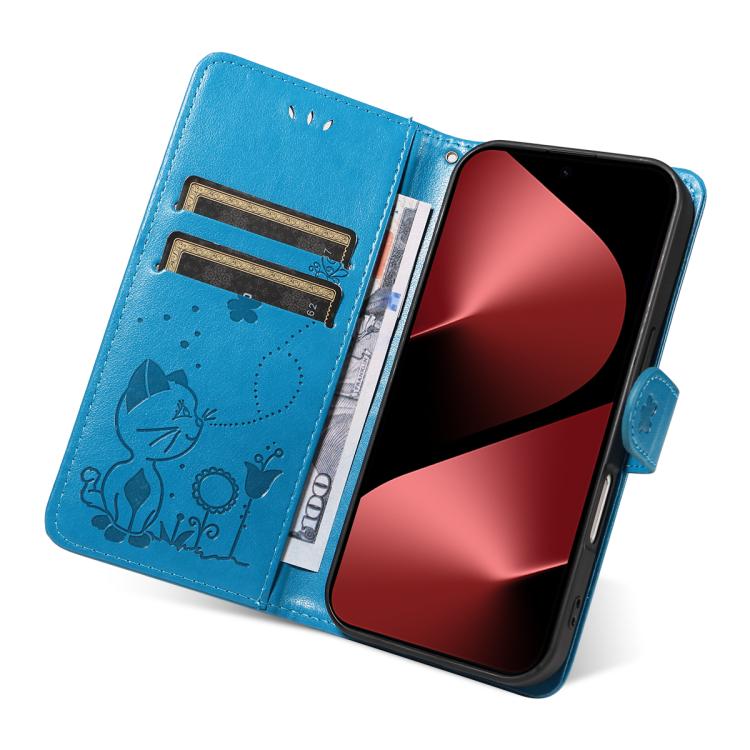 For Huawei Pura 80 Pro 5G Cat and Bee Embossed Flip Leather Phone Case(Blue)