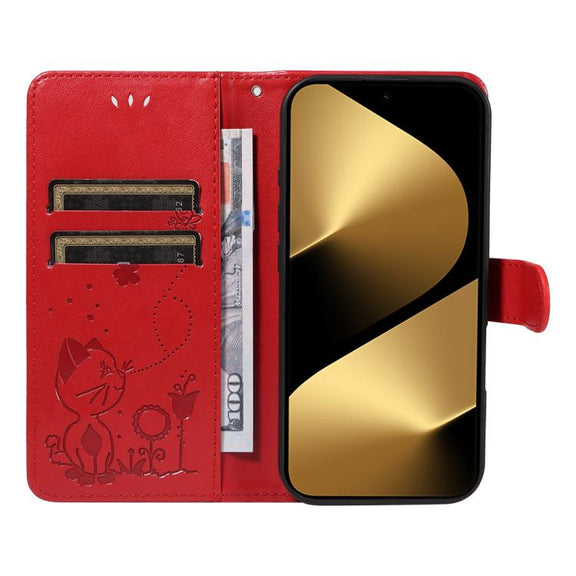 For Huawei Pura 80 Ultra 5G Cat and Bee Embossed Flip Leather Phone Case(Red)