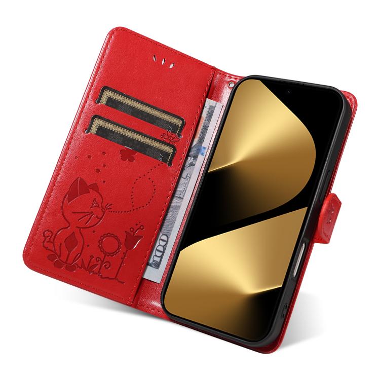 For Huawei Pura 80 Ultra 5G Cat and Bee Embossed Flip Leather Phone Case(Red)