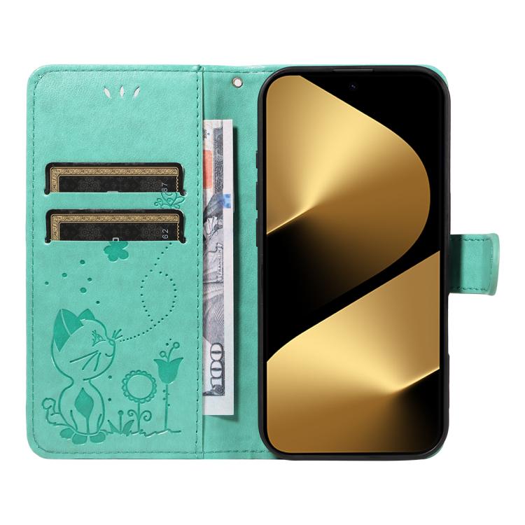 For Huawei Pura 80 Ultra 5G Cat and Bee Embossed Flip Leather Phone Case(Green)