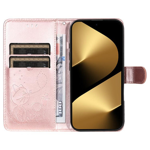 For Huawei Pura 80 Ultra 5G Cat and Bee Embossed Flip Leather Phone Case(Rose Gold)