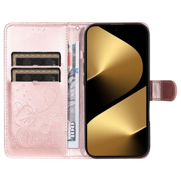 For Huawei Pura 80 Ultra 5G Cat and Bee Embossed Flip Leather Phone Case(Rose Gold)