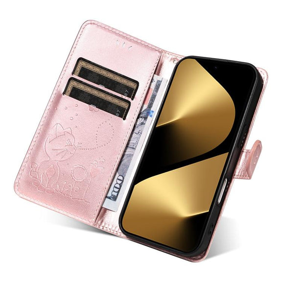 For Huawei Pura 80 Ultra 5G Cat and Bee Embossed Flip Leather Phone Case(Rose Gold)