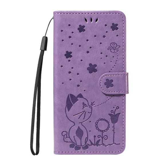 For Huawei Pura 80 Ultra 5G Cat and Bee Embossed Flip Leather Phone Case(Purple)