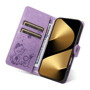 For Huawei Pura 80 Ultra 5G Cat and Bee Embossed Flip Leather Phone Case(Purple)