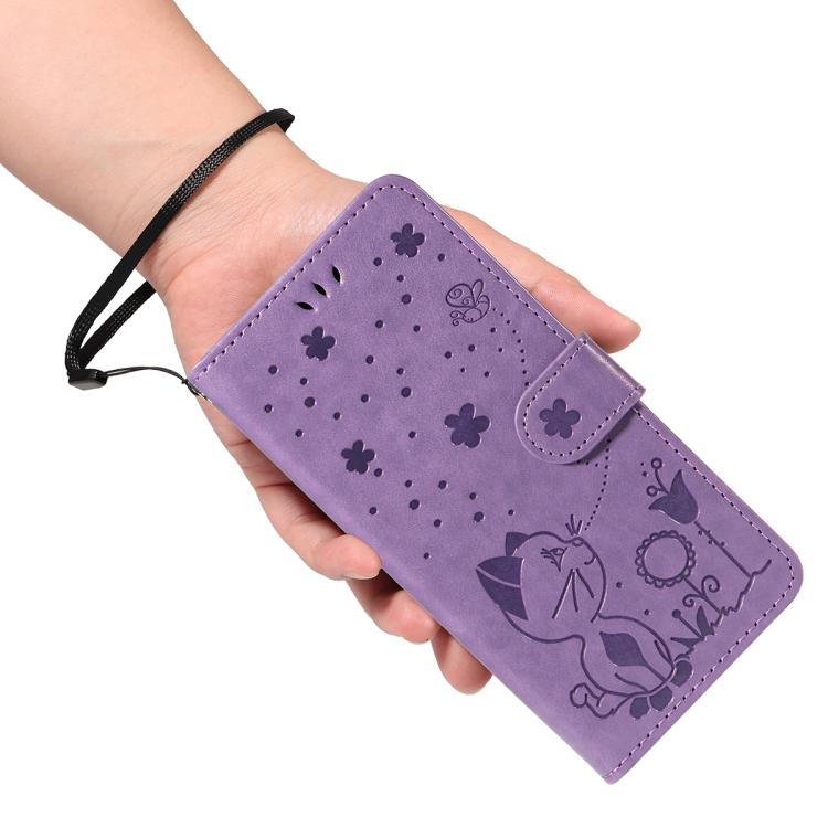 For Huawei Pura 80 Ultra 5G Cat and Bee Embossed Flip Leather Phone Case(Purple)