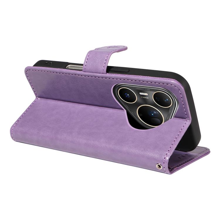 For Huawei Pura 80 Ultra 5G Cat and Bee Embossed Flip Leather Phone Case(Purple)