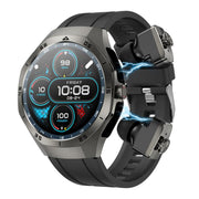 F38 Dual-ear Bluetooth Earphone Smart Watch IP67 Supports Heart Rate Monitoring, Watchband:Silicone(Black)