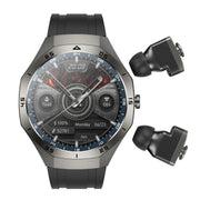 F38 Dual-ear Bluetooth Earphone Smart Watch IP67 Supports Heart Rate Monitoring, Watchband:Silicone(Black)