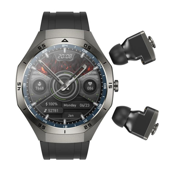 F38 Dual-ear Bluetooth Earphone Smart Watch IP67 Supports Heart Rate Monitoring, Watchband:Silicone(Black)