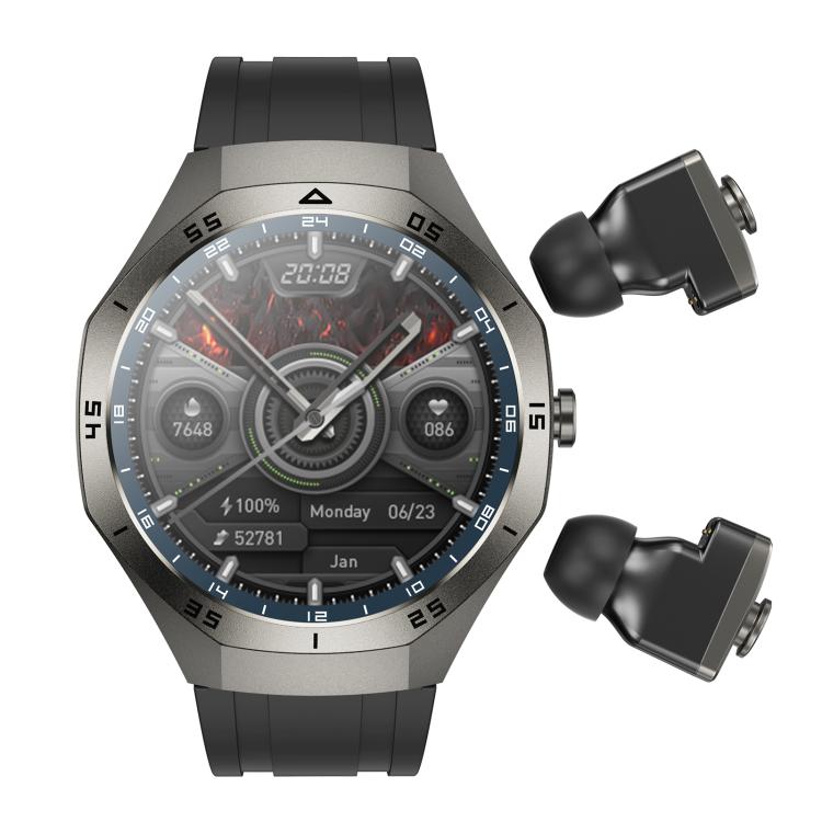 F38 Dual-ear Bluetooth Earphone Smart Watch IP67 Supports Heart Rate Monitoring, Watchband:Silicone(Black)