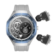 F38 Dual-ear Bluetooth Earphone Smart Watch IP67 Supports Heart Rate Monitoring, Watchband:Silicone(Silver)