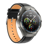 F38 Dual-ear Bluetooth Earphone Smart Watch IP67 Supports Heart Rate Monitoring, Watchband:Leather(Black)
