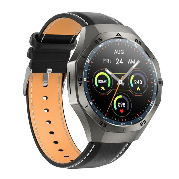F38 Dual-ear Bluetooth Earphone Smart Watch IP67 Supports Heart Rate Monitoring, Watchband:Leather(Black)