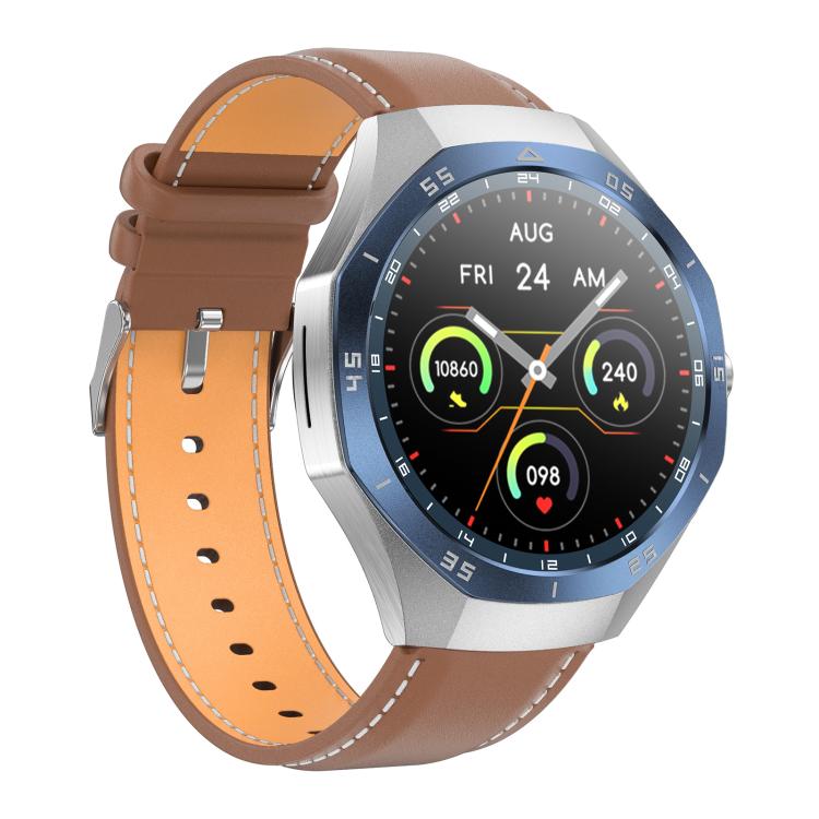 F38 Dual-ear Bluetooth Earphone Smart Watch IP67 Supports Heart Rate Monitoring, Watchband:Leather(Silver)