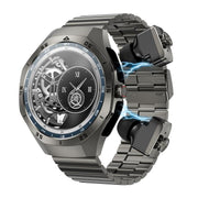 F38 Dual-ear Bluetooth Earphone Smart Watch IP67 Supports Heart Rate Monitoring, Watchband:Steel(Black)