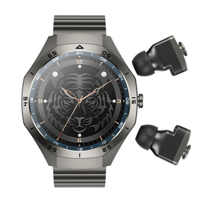 F38 Dual-ear Bluetooth Earphone Smart Watch IP67 Supports Heart Rate Monitoring, Watchband:Steel(Black) - free shipping - PMC Jewellery - Order now!