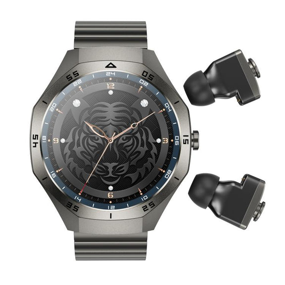 F38 Dual-ear Bluetooth Earphone Smart Watch IP67 Supports Heart Rate Monitoring, Watchband:Steel(Black)
