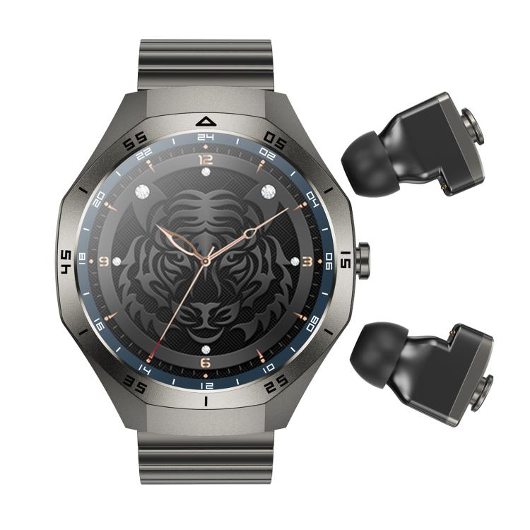 F38 Dual-ear Bluetooth Earphone Smart Watch IP67 Supports Heart Rate Monitoring, Watchband:Steel(Black)