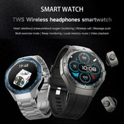 F38 Dual-ear Bluetooth Earphone Smart Watch IP67 Supports Heart Rate Monitoring, Watchband:Silicone(Silver)