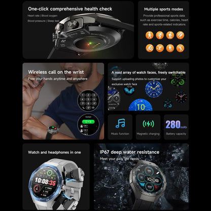F38 Dual-ear Bluetooth Earphone Smart Watch IP67 Supports Heart Rate Monitoring, Watchband:Silicone(Black) - free shipping - PMC Jewellery - Order now!