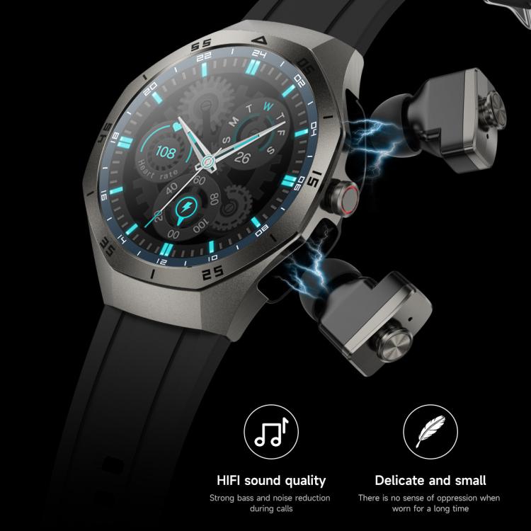 F38 Dual-ear Bluetooth Earphone Smart Watch IP67 Supports Heart Rate Monitoring, Watchband:Silicone(Silver)