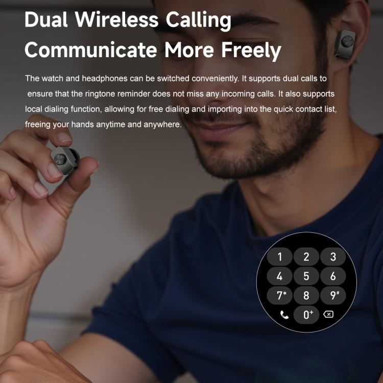 F38 Dual-ear Bluetooth Earphone Smart Watch IP67 Supports Heart Rate Monitoring, Watchband:Silicone(Silver)