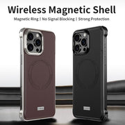 For iPhone 16 Pro Max J TRIBE Metal Frameless Plain Leather MagSafe Phone Case(Brown)