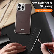 For iPhone 15 Pro Max J TRIBE Metal Frameless Plain Leather MagSafe Phone Case(Brown)