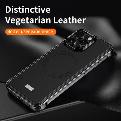 For iPhone 15 J TRIBE Metal Frameless Plain Leather MagSafe Phone Case(Black) - free shipping - PMC Jewellery - Order now!
