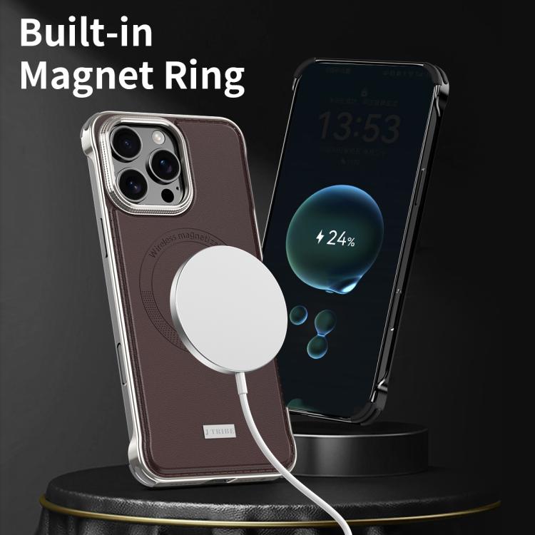 For iPhone 15 J TRIBE Metal Frameless Plain Leather MagSafe Phone Case(Black) - free shipping - PMC Jewellery - Order now!