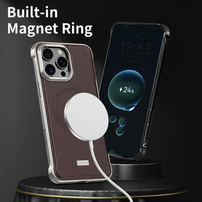 For iPhone 15 J TRIBE Metal Frameless Plain Leather MagSafe Phone Case(Black) - free shipping - PMC Jewellery - Order now!
