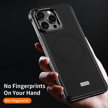For iPhone 15 J TRIBE Metal Frameless Plain Leather MagSafe Phone Case(Black) - free shipping - PMC Jewellery - Order now!