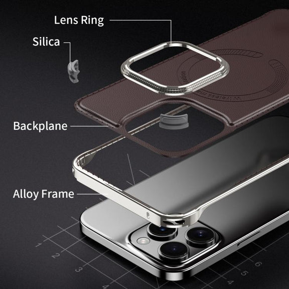 For iPhone 15 Pro Max J TRIBE Metal Frameless Plain Leather MagSafe Phone Case(Black)